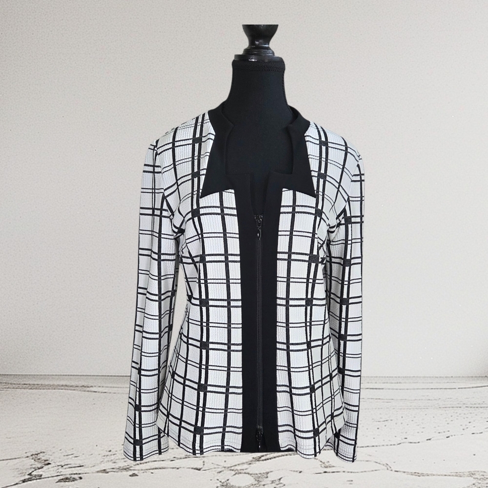 Joseph Ribkoff Black & White Plaid Zip-Front Women's Jacket